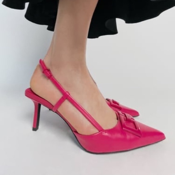 New Zara Fushia pink leather shoes pointed toe - Picture 4 of 8